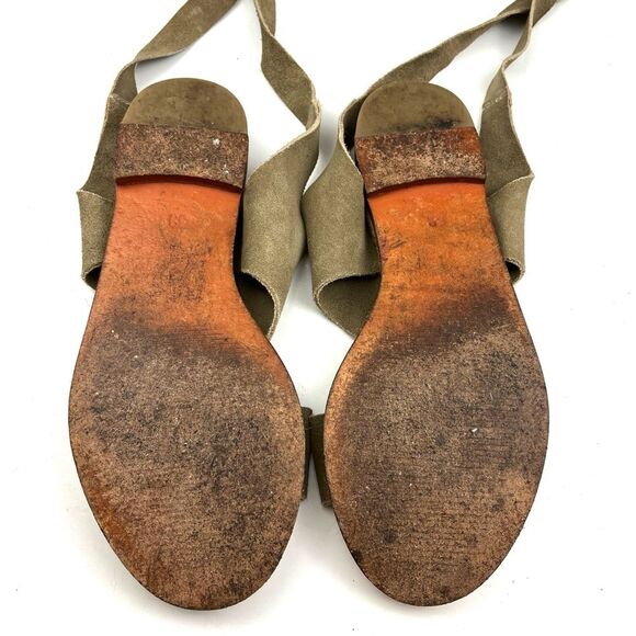 Free People Sage Green Suede Ankle Wrap Tie Bohemian Sandals size 8.5 - Picture 7 of 9